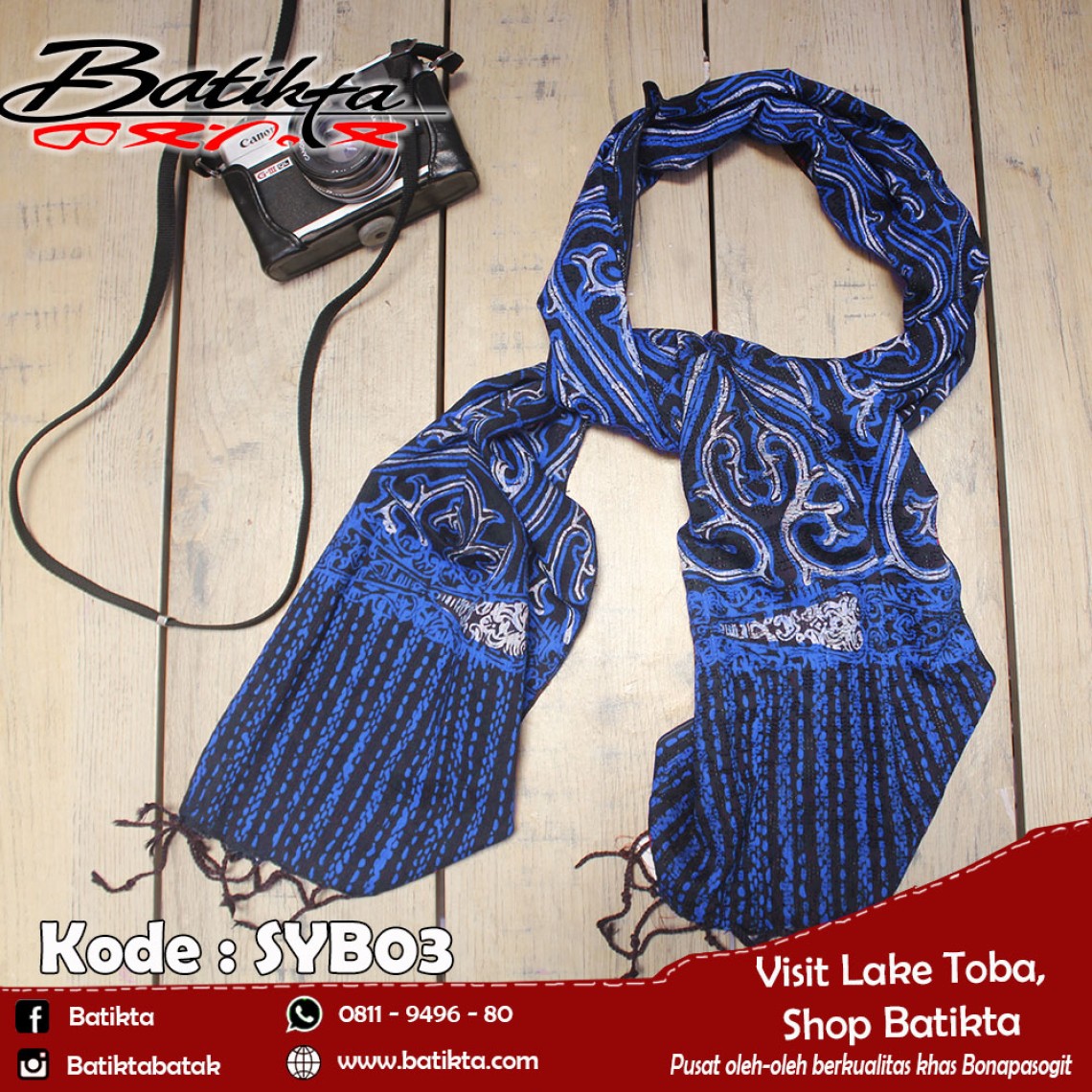 SYB02 Selendang Medium Motif Gorga Biru Hitam profile picture