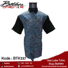 BTK337 HEM Batik Motif Gorga Warna Biru Putih Hitam