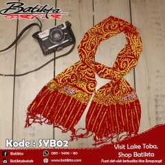 SYB02 Selendang Maxi Motif Gorga Warna Kuning Merah