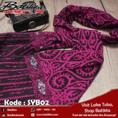 SYB02 Selendang Maxi Motif Gorga Warna Pink Hitam