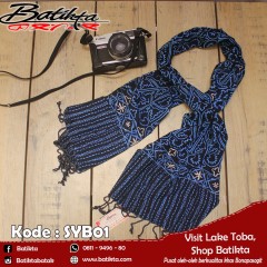 SYB01 Selendang Mini Motif Gorga Warna Biru Hitam