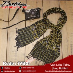 SYB01 Selendang Mini Motif Gorga Warna Kuning Hitam