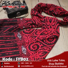 SYB02 Selendang Mini Motif Gorga Warna Merah Hitam