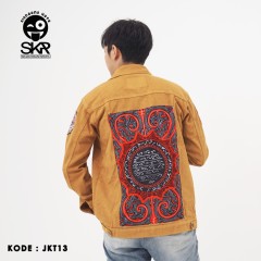 JKT13B Jaket Denim Motif Gorga Seal Sisingamangaraja warna Mustard