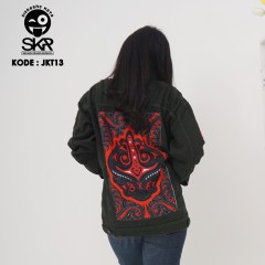 JKT13A Jaket Denim Motif Gorga Jorngom warna Hijau Army