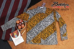 BTK579 Kemeja Batik Motif Gorga Mix Warna Emas Putih Hitam