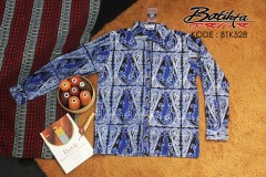 BTK528 Kemeja Batik Motif Gorga Boraspati Warna Biru Putih Hitam