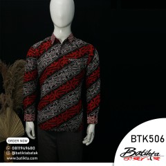 BTK506 Kemeja Batik Motif Gorga Warna Merah Putih Hitam