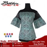 BTK338B Blus Batik Motif Gorga Warna Hijau Tosca Putih Hitam