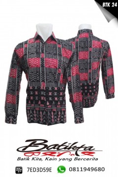 BTK24 Kemeja Batik Motif Ulos Sadum Warna Hitam Merah Putih