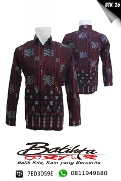 BTK26 Kemeja Batik Motif Ulos Sadum Warna Hitam Merah Putih